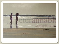 Girls on Beach, 37"x18"oil